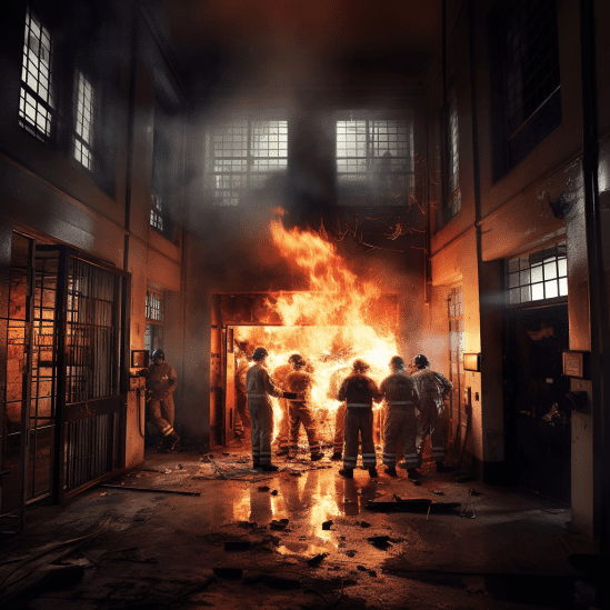 Firefighters tackle blaze inside a prison cell
